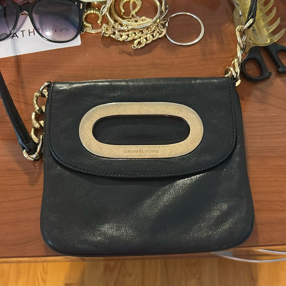 Michael Kors Black Crossbody Bag with Gold Accents